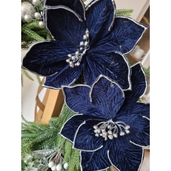 Wieniec zimowy świąteczny na drzwi Srebro i Granat 55 cm